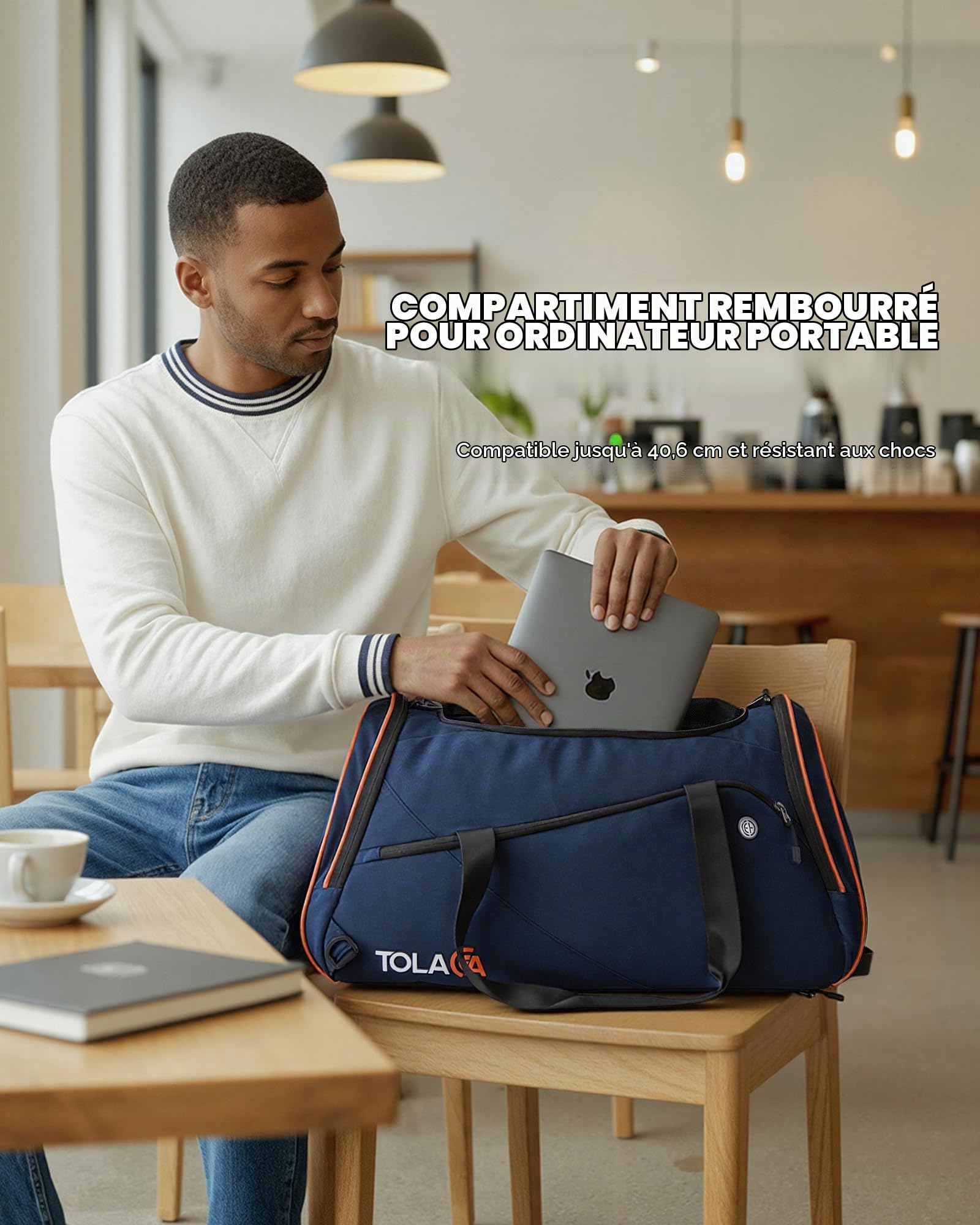 Tolaccea Sac de Sport Homme 47L avec Compartiments Chaussures et Humide | Oxford RPET déperlant | Sac Duffel convertible 3-en-1 | Compartiment chaussures & humide | Laptop 15,6" | Porte-bouteille