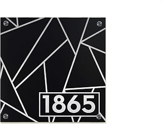 Modern House Sign Square with Black Aluminum (ACP) and Silver Fiber Laser Engraved Designs/Fonts- Home Address - Plaque - Abstract