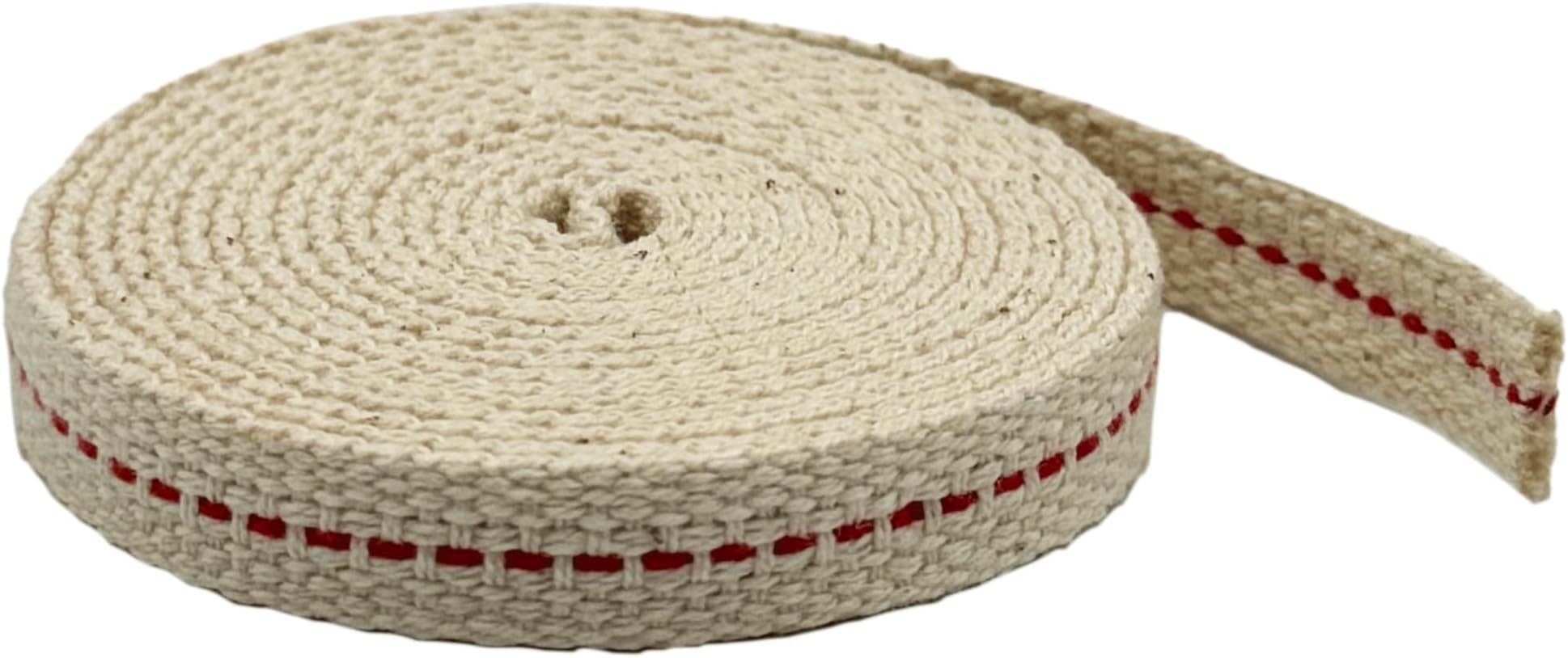 Light of Mine - 3/8" Inch 6' Foot, 100% Cotton Flat Wick for Paraffin Oil, Kerosene Based Lanterns, and Oil Lamps with Genuine Red Stitch (3/8" - 6' Roll)