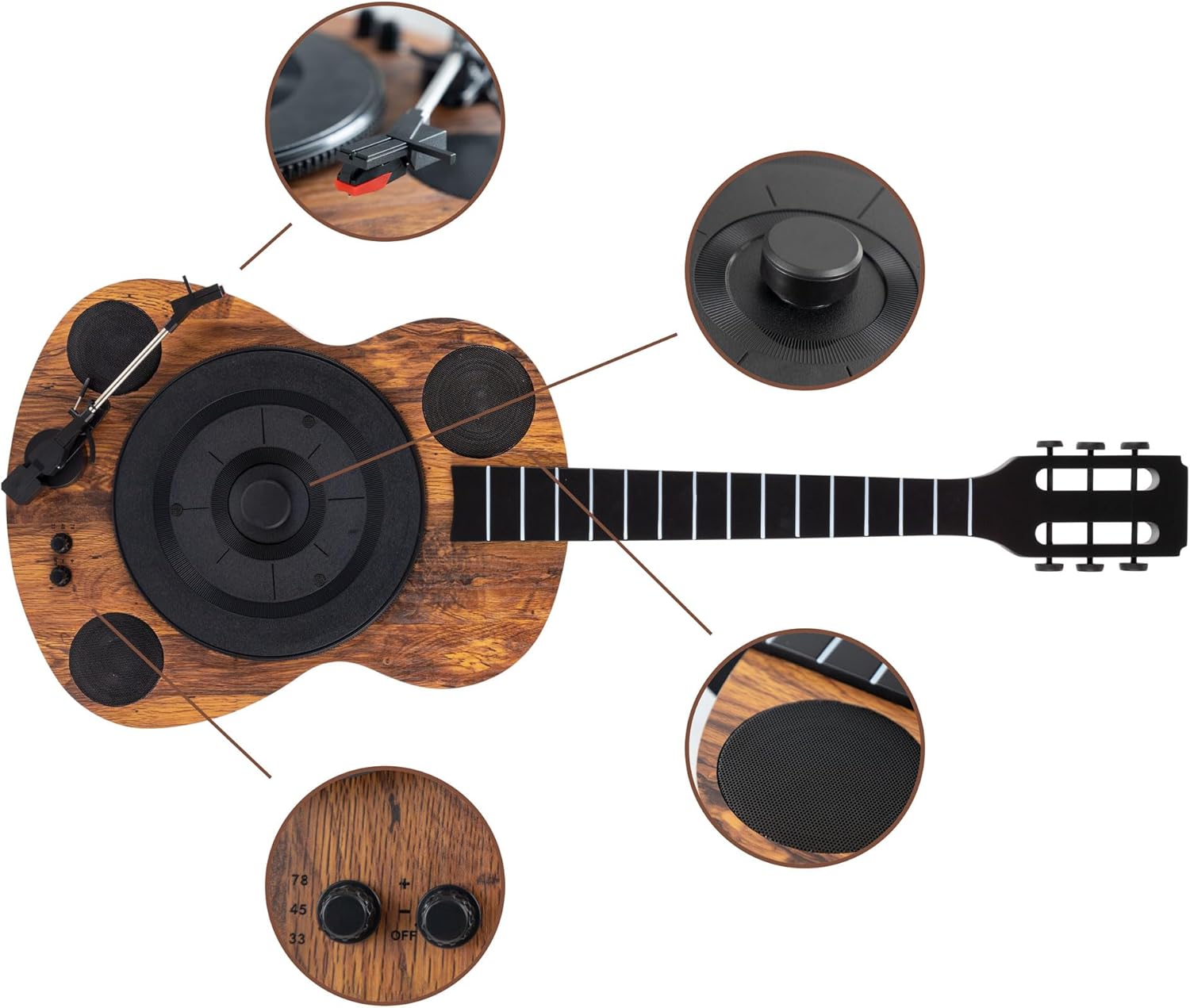 Rear panel of the Beatfoxx GT-25 Chuck turntable showing DC 12V power input, Line Out (RCA), and AUX In ports.