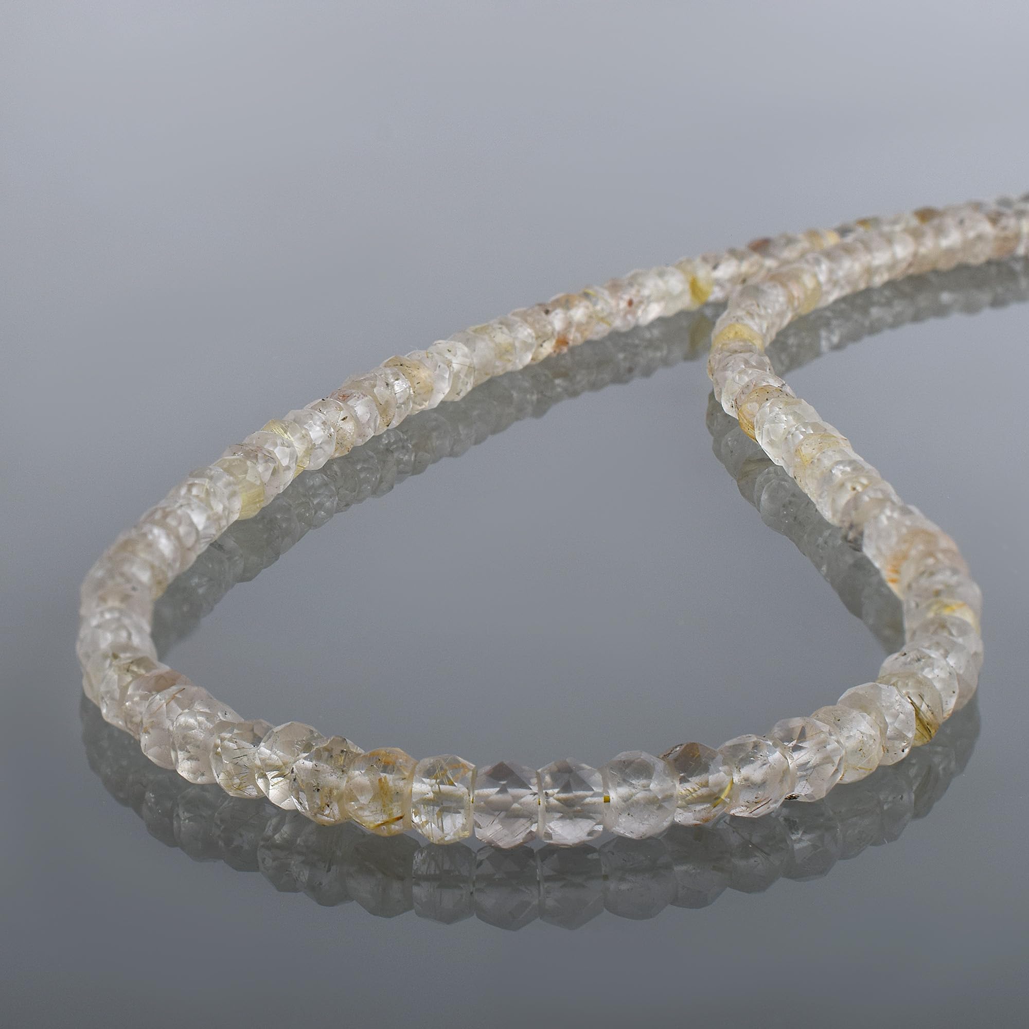 Collar de rutilo dorado natural: cadena de plata 925 con piedra preciosa de cuarzo de cristal facetado redondo – elegante regalo de joyería de rutilo para mujeres, Gema Plata