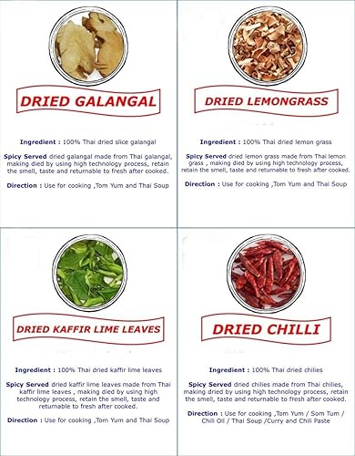 Miniatura 2 de Paquete de 10 x 0.71 oz de pasta Tom Yum Mezcla de especias de chile seco, hojas de lima kaffir secas, hierba de limón seca, galanga seca