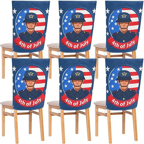4th of July Independence Dayblue Soldier Decorative Chair Covers for Party for Birthday Party Removable Waterproof Chair Covers for Dining Chairs