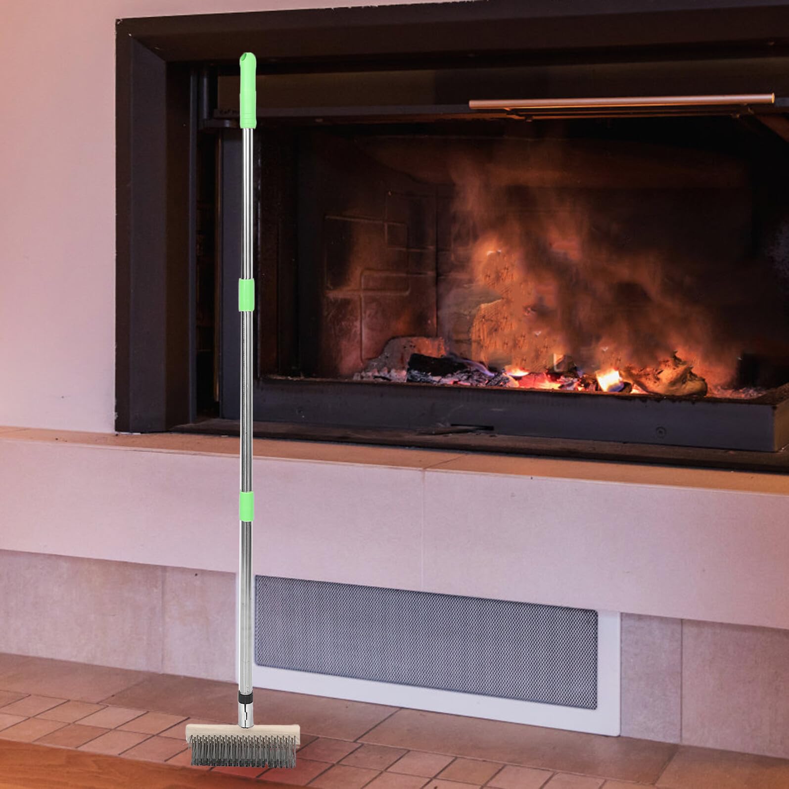 BESPORTBLE Spazzola per Stufa in Acciaio Inossidabile Verde con Setole Rigide per Rimozione Cenere Efficiente e Stoccaggio Compatto, per Case e Ambienti Commerciali