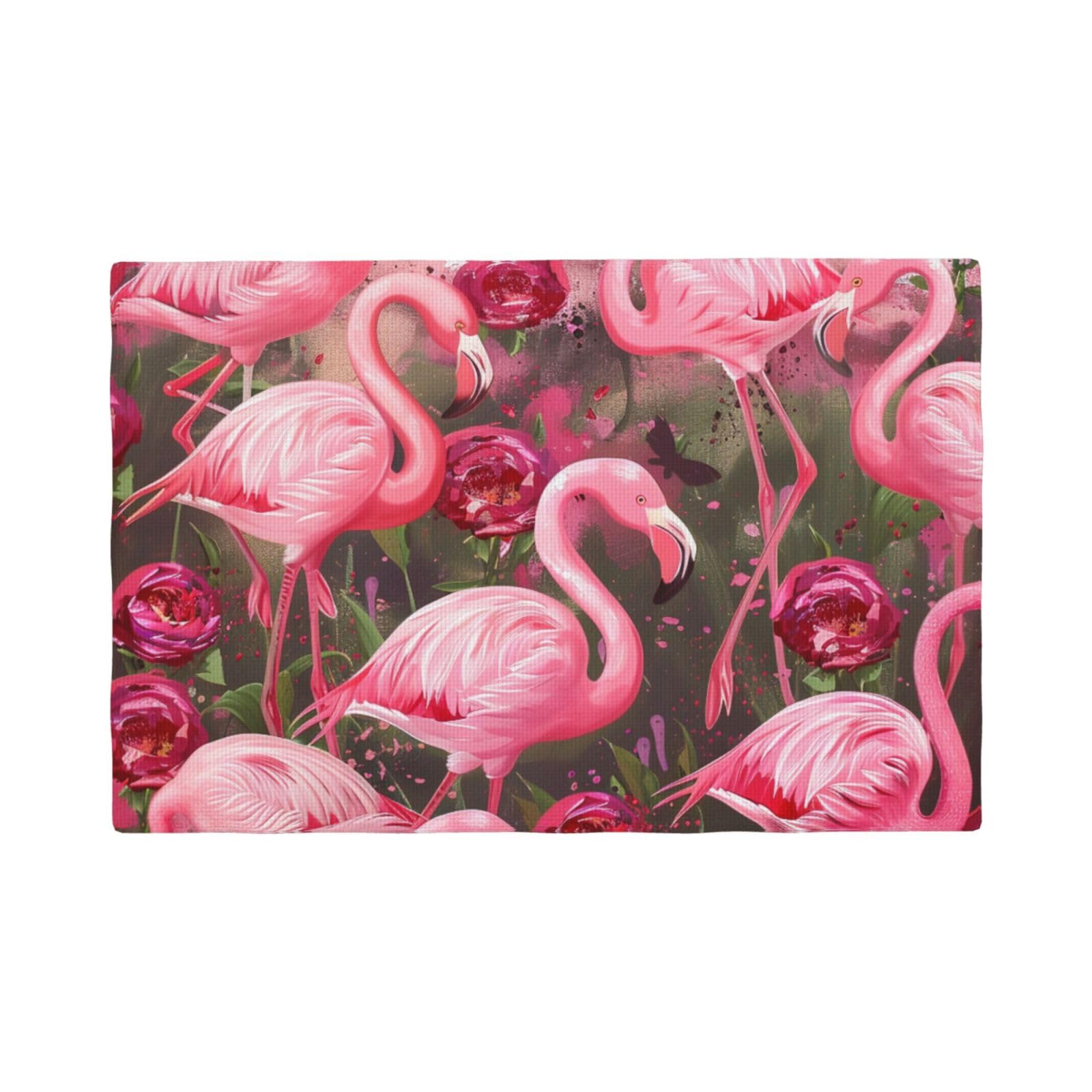 Flamingos Print Placemats Set, Heat Resistant Washable Placemat 12x18in Table Mats for Party Kitchen Dining Table Decoration Indoor Outdoor, Four Pieces