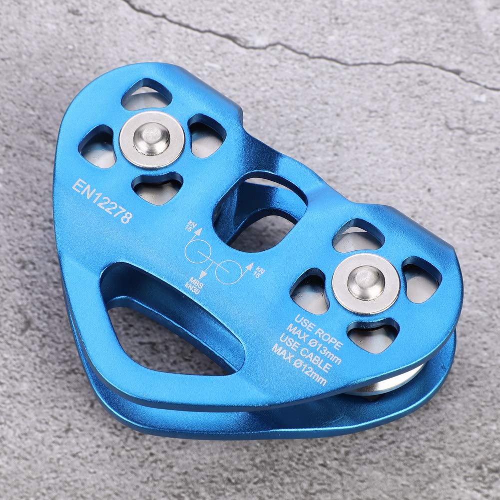 Pissente Poulie de Chariot Double, 30KN en Aluminium Tyrolienne Escalade Alpinisme Sauvetage Levage Poulie Tandem Double Poulie Tyrolienne Chariot à Câble de Sauvetage pour l'escalade