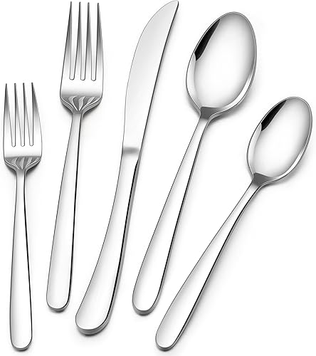 E-far Juego de cubiertos resistentes para 2, juego de cubiertos de acero inoxidable de 10 piezas, pulido con espejo y apto para lavavajillas,