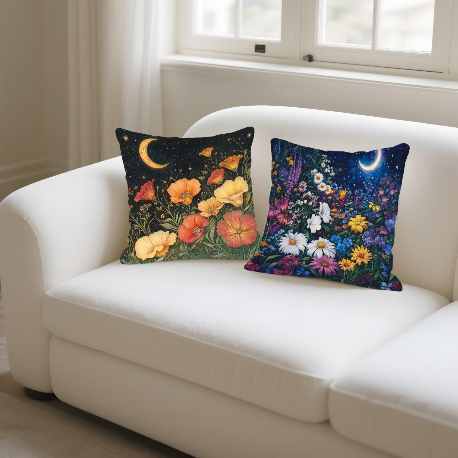 Federe Cuscini Divano 40x40cm, Federa Cuscino Fiori Luna Quadrati Copricuscini Super Morbido Copri Cuscini Per Divano, Cuscino Decorativo da Esterno Giardini, Per Soggiorno Camera, Divani, Sedie P-294