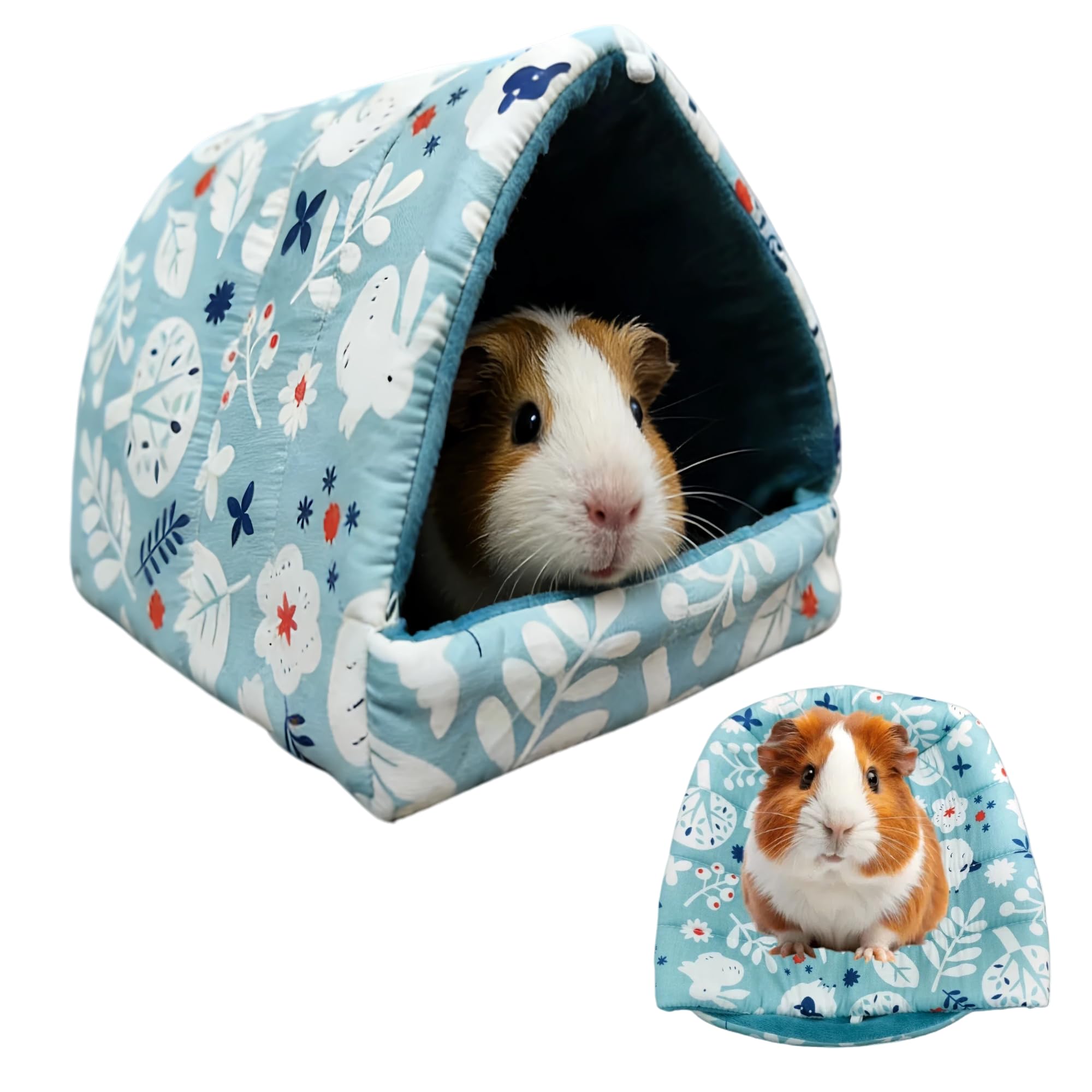 Zuchini Guinea Pig Bed，Small Animal Winter Warm Nest,Hideout cave for Guinea Pig Ferret Hedgehog Chinchilla (Blue)