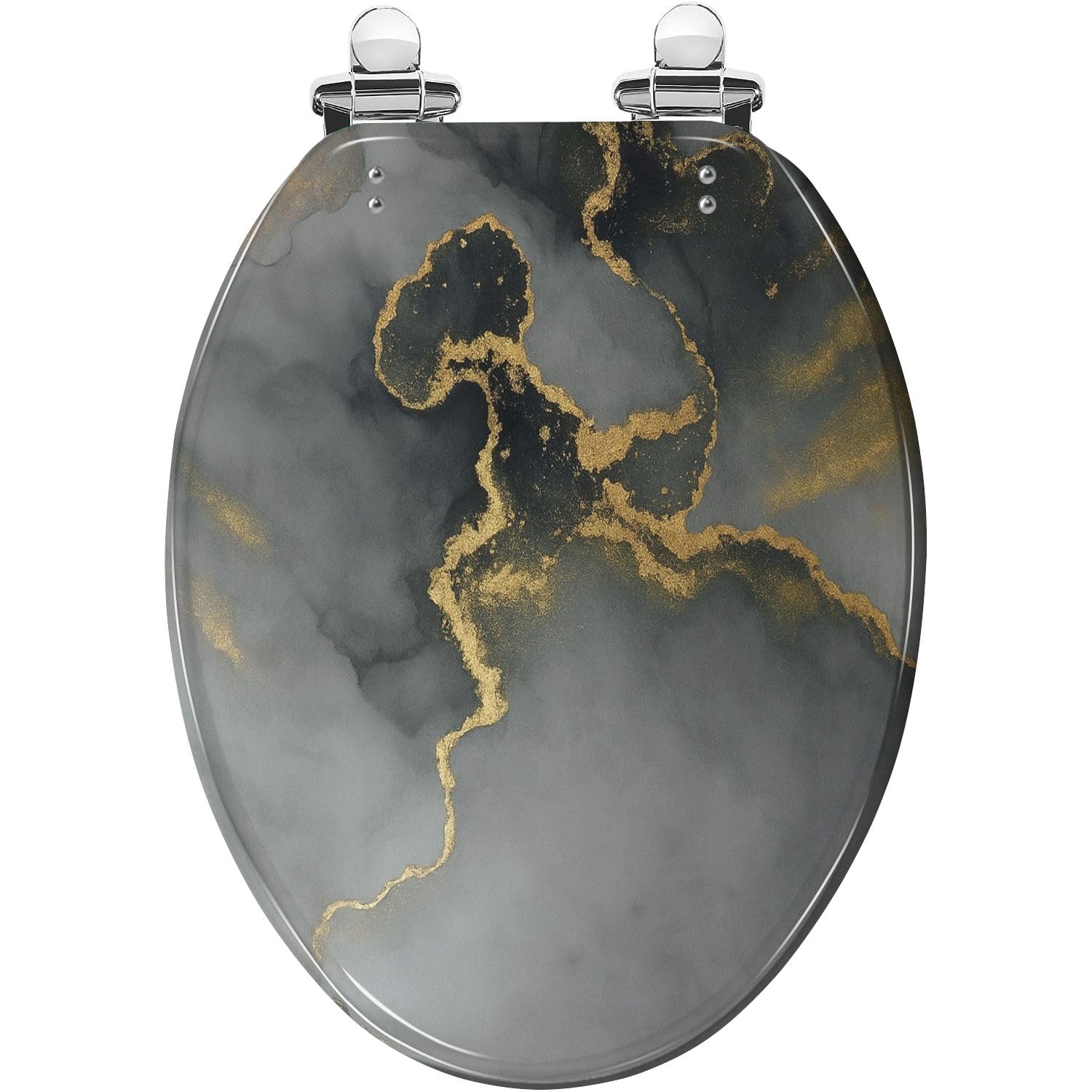 Tazyyzuu Multi5 Creative Gold Green Tropical Palm Leaves Resin Round Toilet Seat Slow Close Lid With Quick-Release Hinges(,18.5X14.5)