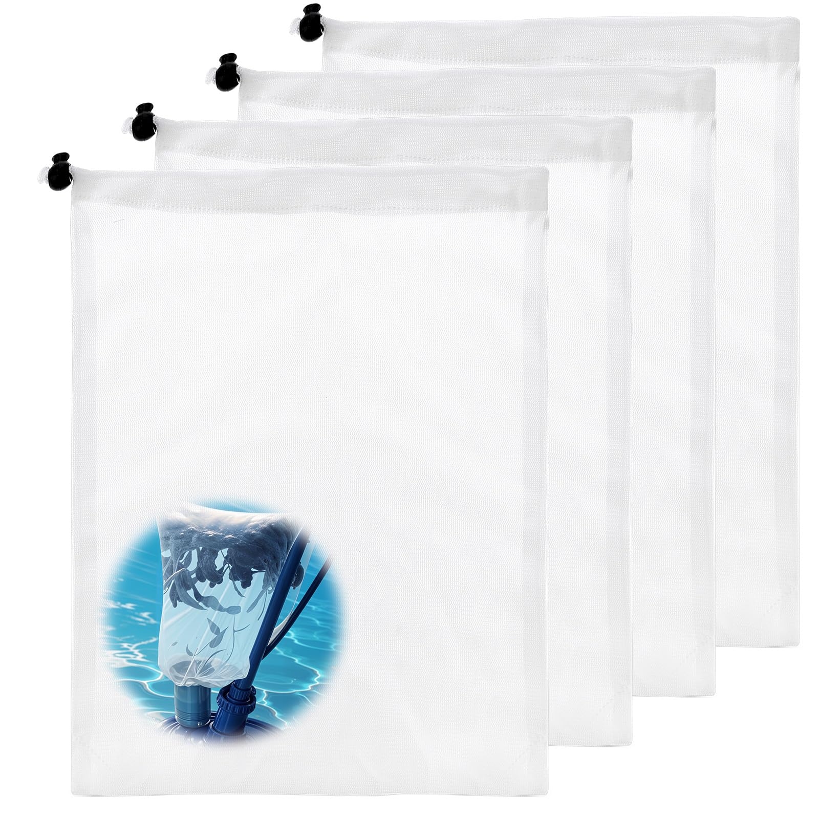 4Pcs Fine Mesh Bag, Pool Cleaner Bag Swimming Pool Leaf Catcher Leaf Bagger Leaves Master with Heavy Duty Mesh Bags Suitable for Pools Aquariums Ponds Collecting Leaves and Debris