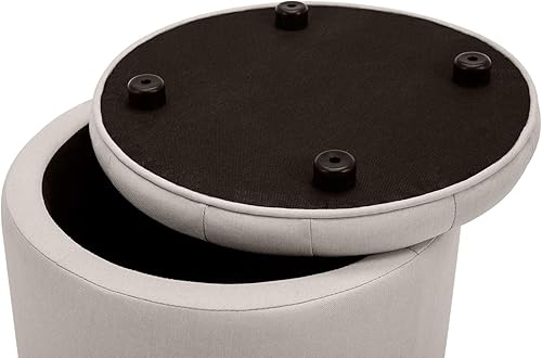 Miniatura 5 de Belleze Nailhead Ottoman para almacenamiento redondo, grande, reposapiés, banco, mesa para café con parte superior elevable, (Gris Beige), Beige