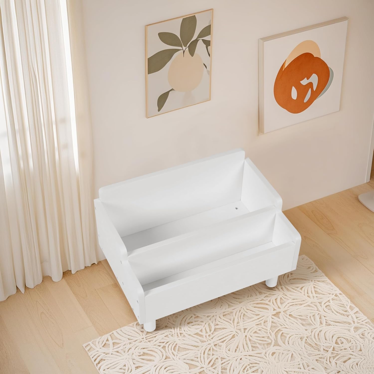 PHOENANCEE Kids Bookshelf,Montessori Bookshelf Small for Toddler,Baby Book Shelf Caddy with Divider,Toddler Book Storage Holder Container Wooden for Playroom,Kids Room,Nursery,Classroom,Pine (White) - Image 8