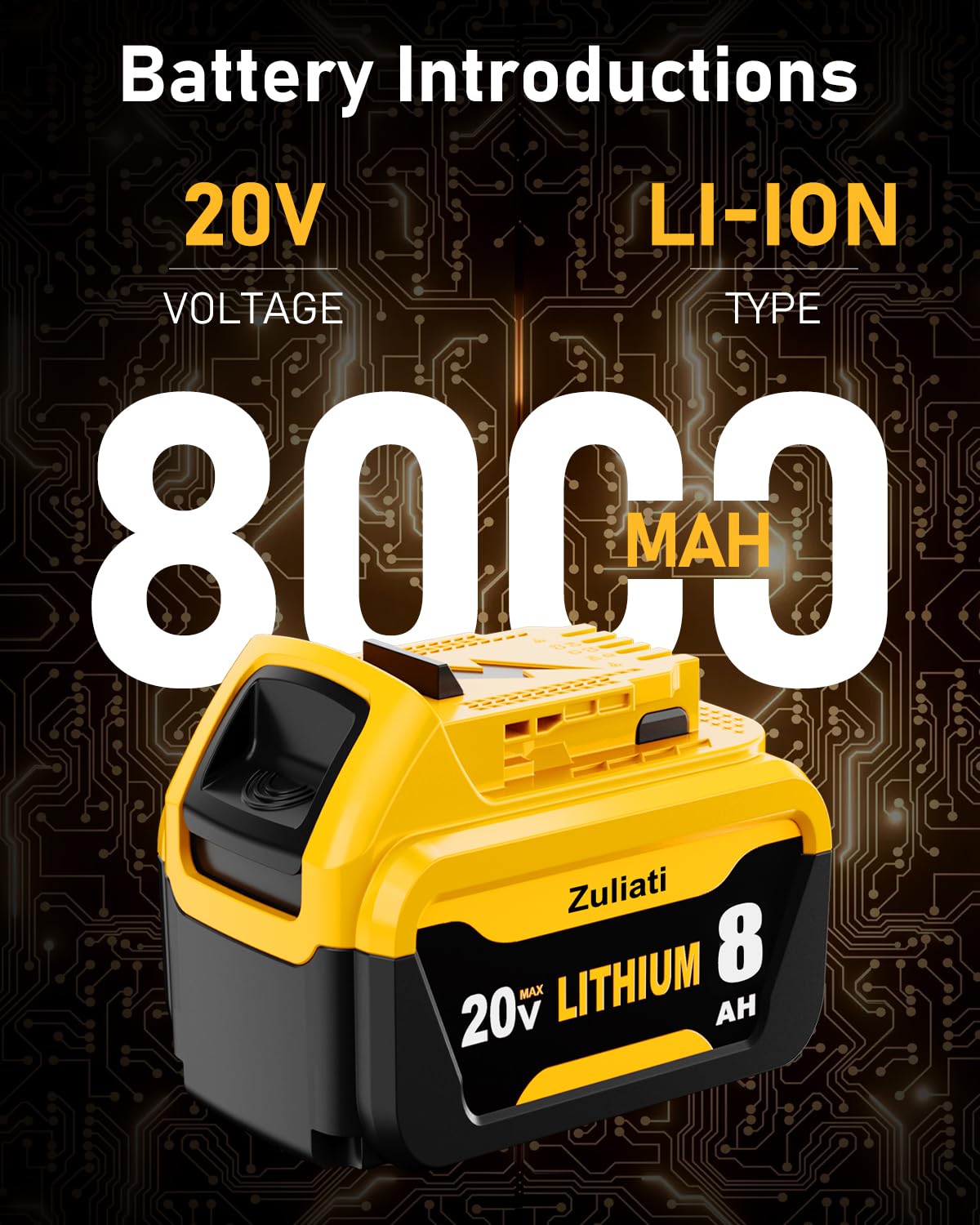 Batería de repuesto para Dewalt de 20 V máx. 8.0 Ah DCB206, compatible con batería Dewalt de 20 V DCB204 DCB203 DCB200-2 DCB201 DCB180 DCD985B para serie DCD/DCF/DCG de 20 voltios (amarillo