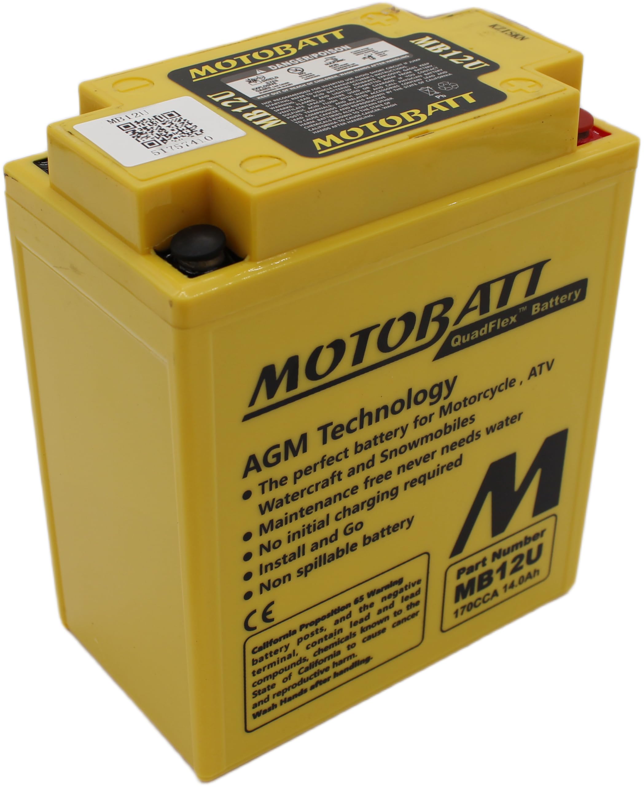 Batteria MotoBatt MB12U 12V 14Ah Precaricata Sigillata AGM ? Alta Potenza, 135x80x161 mm, Senza Manutenzione per Moto e ATV