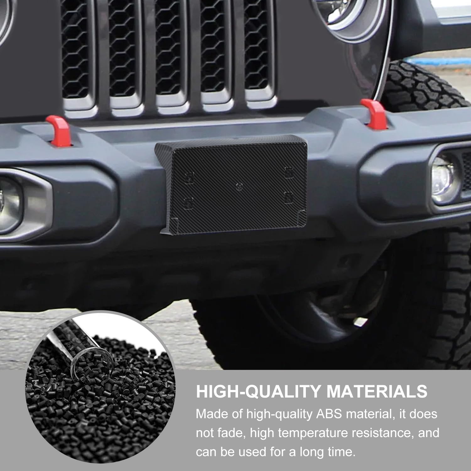 Jimen Compatible with 2018-2025 Jeep Wrangler JL JLU & Gladiator JT, Front License Plate Holder Frame Mount Bracket (Carbon Fiber)