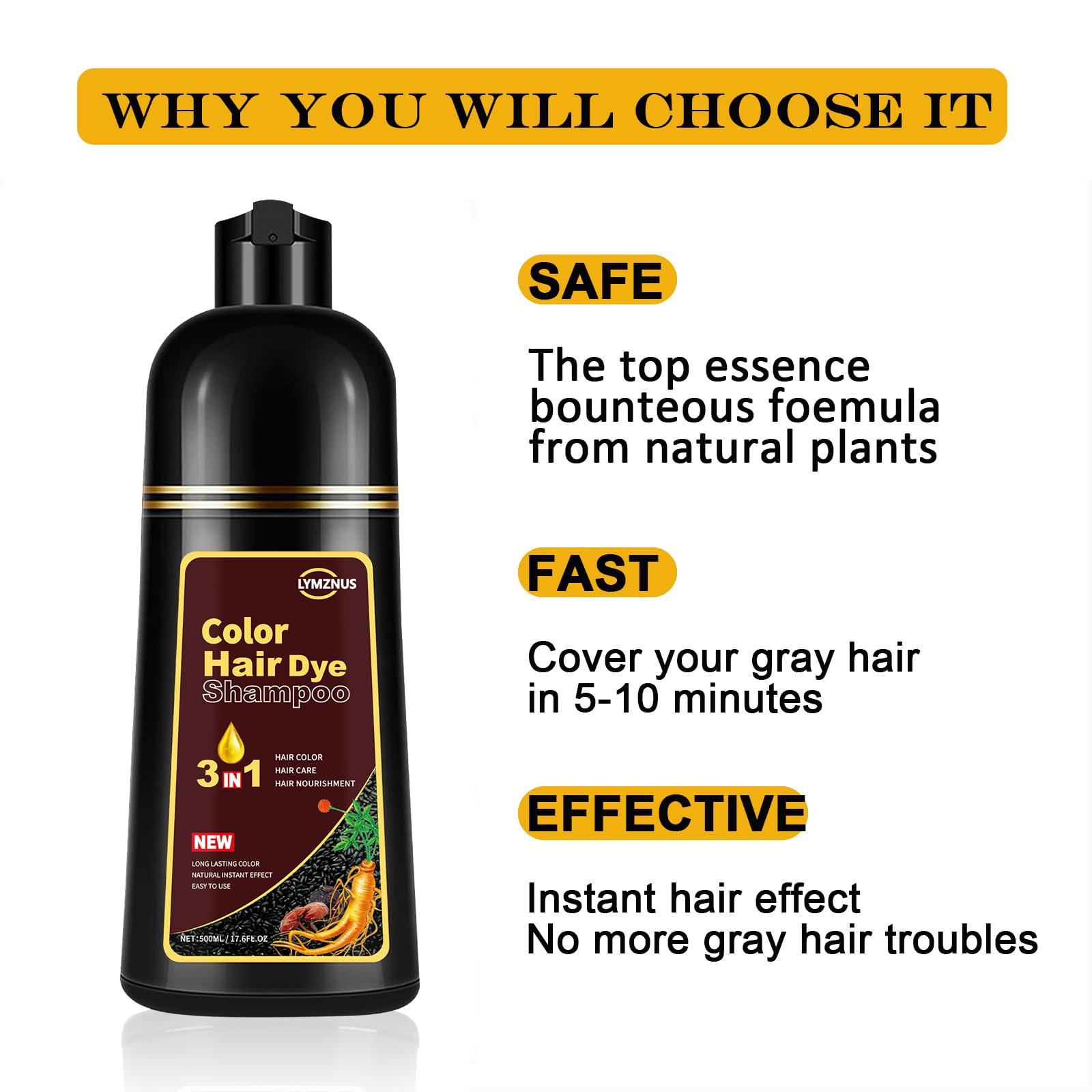 Amazon.com : Dark Chocolate Hair Dye Shampoo 3 in 1 for Gray Hair