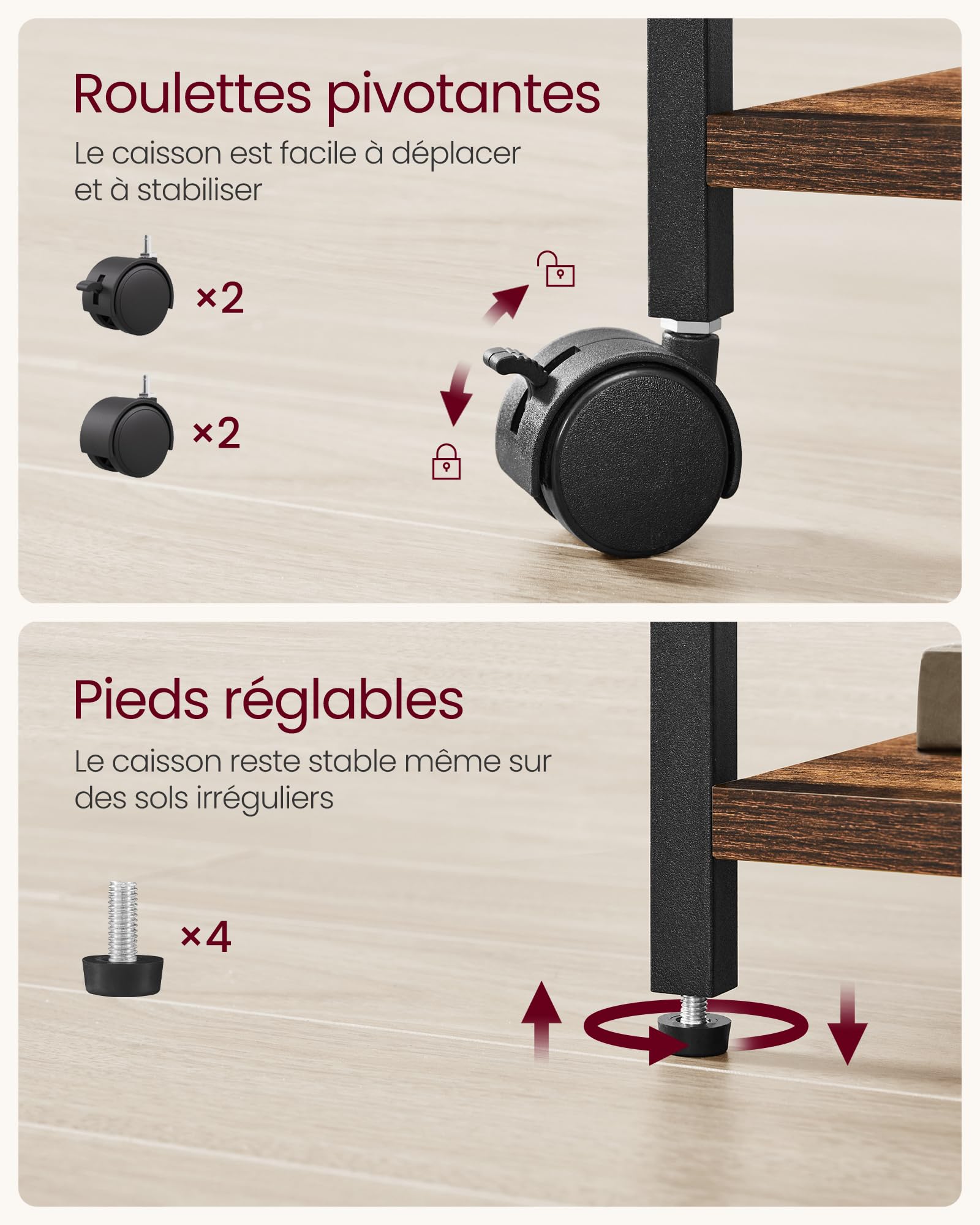 VASAGLE Caisson Bureau, 3 Tiroirs, Bibliothèque, Étagère de Rangement en Cube, Support pour Imprimante, pour Format A4, Dossiers Suspendus, Bureau, Marron Rustique et Noir d’Encre OFC058B01
