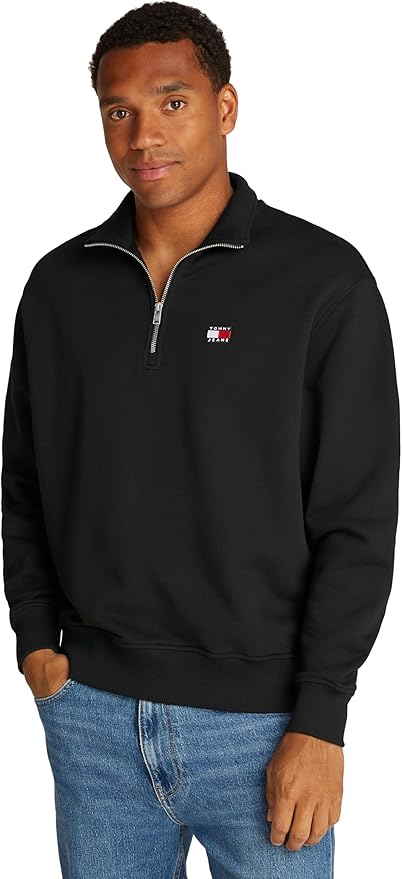 Tommy Hilfiger TJM RLX BADGE 1/4 ZIP Erkek Sweatshirt, Bej, L