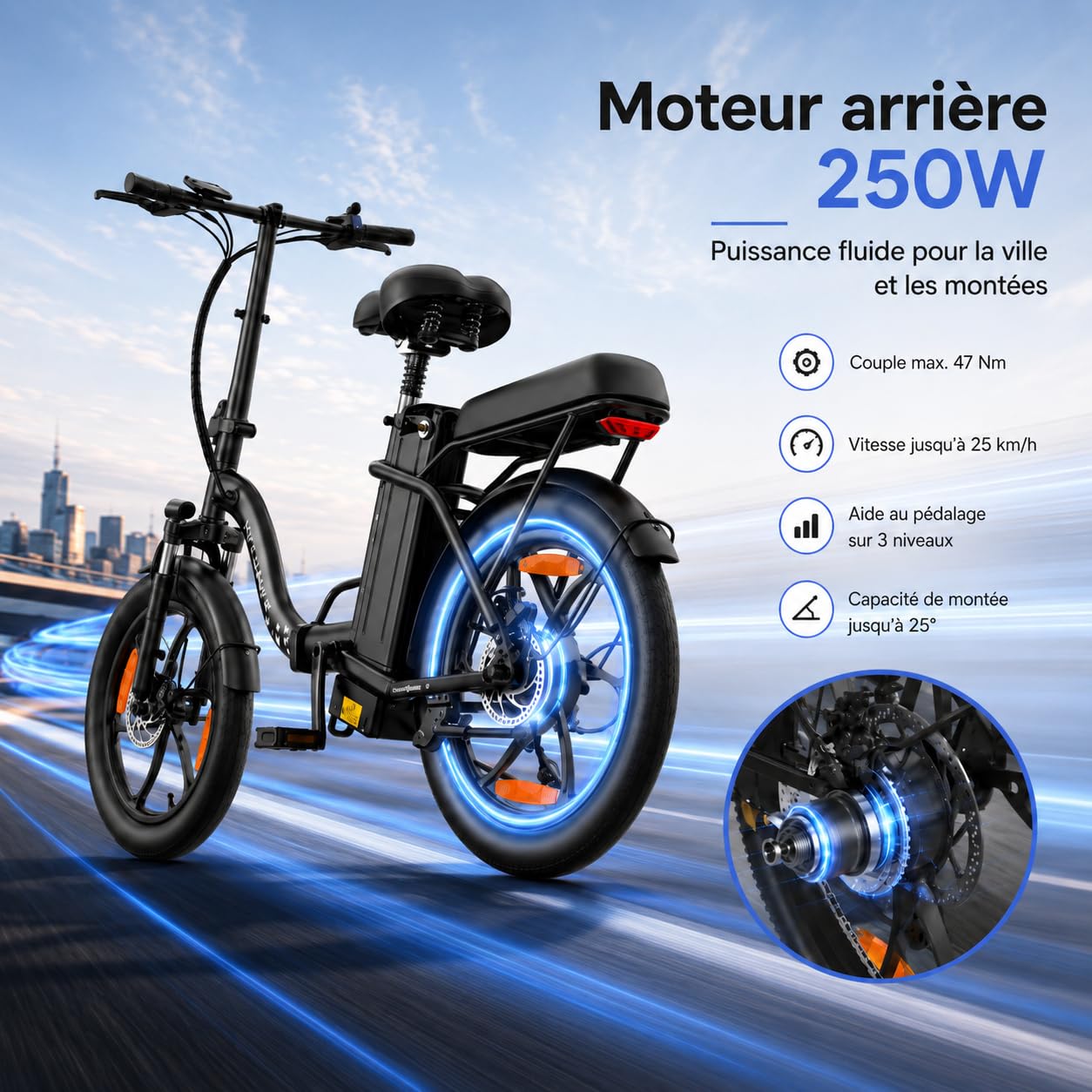 Bici Elettrica Pieghevole ，250W E-Bike da 48V 16AH 80-100KM biciclette pieghevoli elettriche，per adulti Bicicletta Elettrica con Ammortizzatore e Cambio 7 Velocità per Uomo Donna