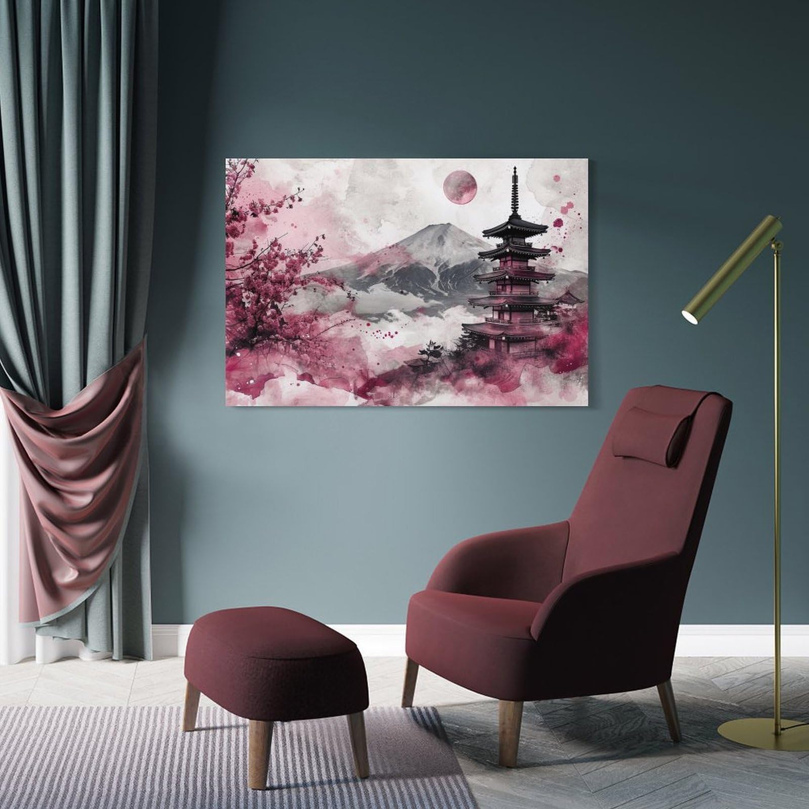 Amazon.co.jp: 絵画 富士五重塔水墨画 アートパネル ポスター 美しい