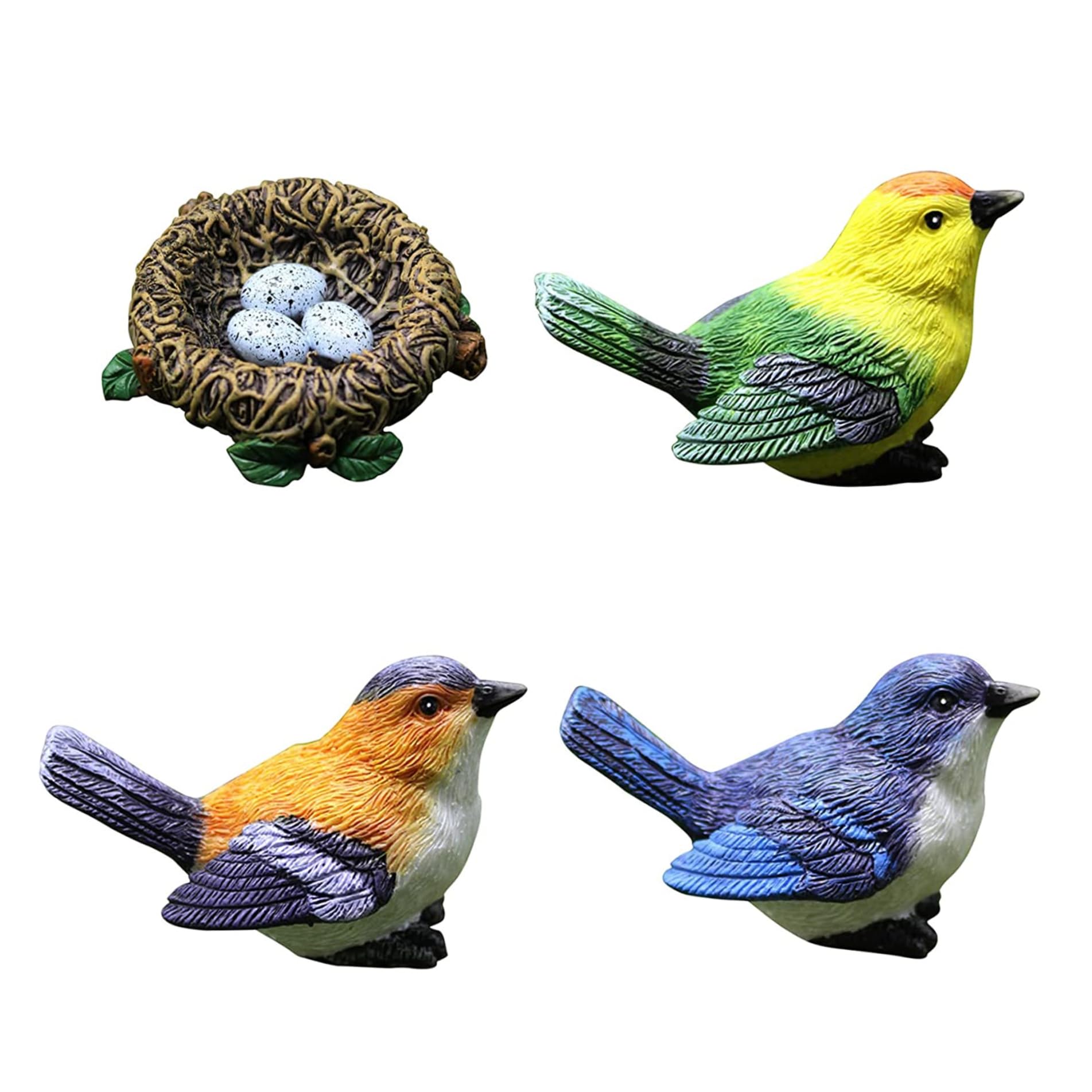 Azidweryq 3Pcs Bird Figurines + 1Pcs Bird Nest Miniature Bird Figurines And Nest Kit Decorative Resin Garden Bird Ornament For Outdoor Garden Decoration 4Pcs Figurines