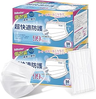 不織布マスク 個包装 使い捨て 3層構造 白 平ゴム 耳痛くなりにくい 日本の品質 夏用マスク大人用 (100)