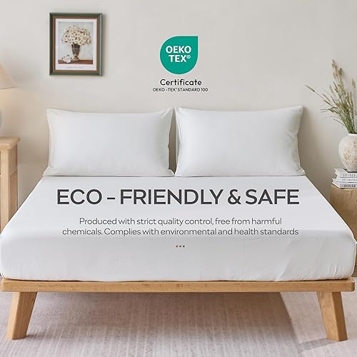 Miniatura 2 de JELLYMONI Sábana bajera ajustable de algodón tamaño Queen, color blanco crema, 1 pieza, de fácil ajuste, 16 pulgadas de profundidad, 100% algodón