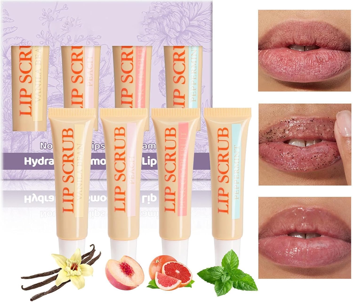 Lip-exfoliator-scrub, Lip-exfoliator-scrub,Hydraterende Stick Lipscrub | 4X Lip Moisturizer Lipverzorgingsproducten, Lip Plumper Lip Scrubs Set, Hydraterende en gladmakende lippen