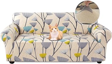 Jaotto 2 Seater Stretch Sofa Cover, Stretch Sofa Cover, Anti-Slip, Anti-Stain, Super Soft Fabric Universal Sofa Cover (Beige Leaves, 2 Seaters)