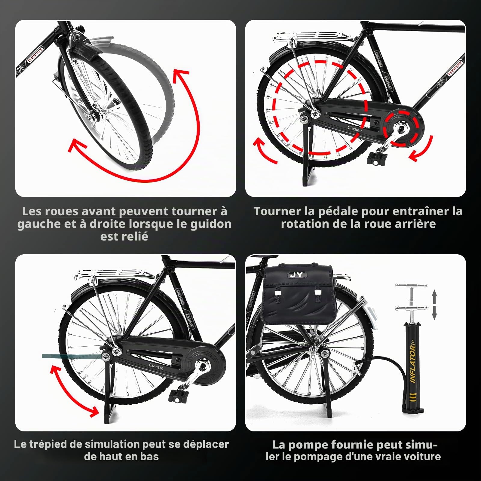 Vélo de Doigt Modèle de Vélo de Doigt Modèle 1:10 Jouet pour Vélo Miniature Mountain Ornements, BMX Finger Bike pour Collections, Décoration de Bibliothèques (Noir)