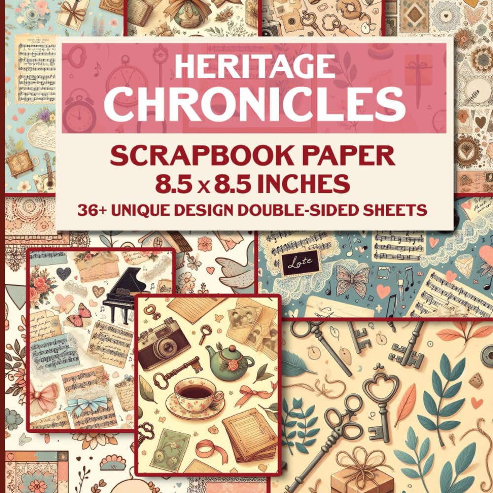 Heritage Chronicles Scrapbook Paper: Preserve Family Memories with 36 Archival-Safe Pages, Ideal for Scrapbooking, Junk Journals, and DIY Crafts