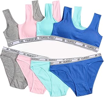 Girls Training Bras Teens Sports Bras for Kids 8-12 Years Cotton Comfortable Breathable Panties