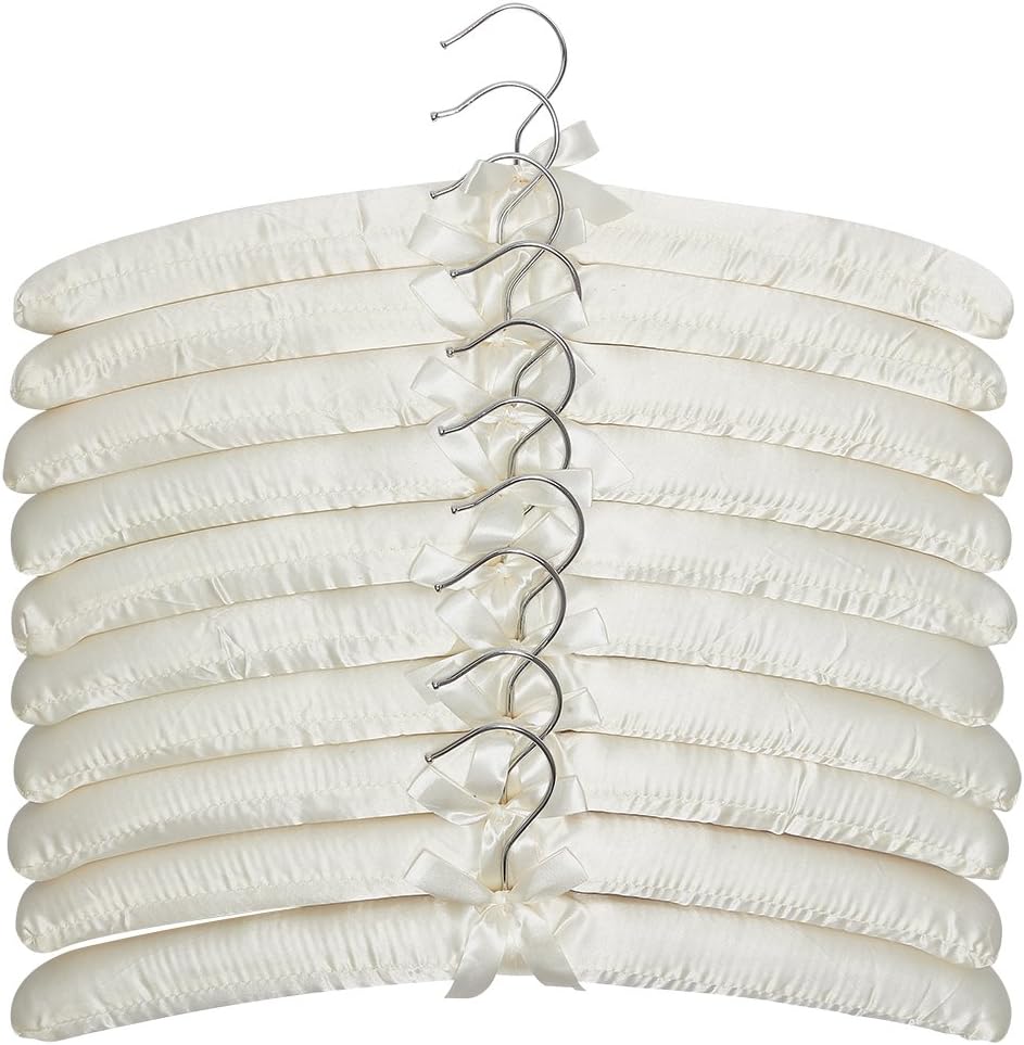 Apex Homeware 10 Pack of High Quaility Ivory Coloured Satin Padded Coat Hangers 43cm, For Dresses, Bridal, Lingerie, Woolen Items etc