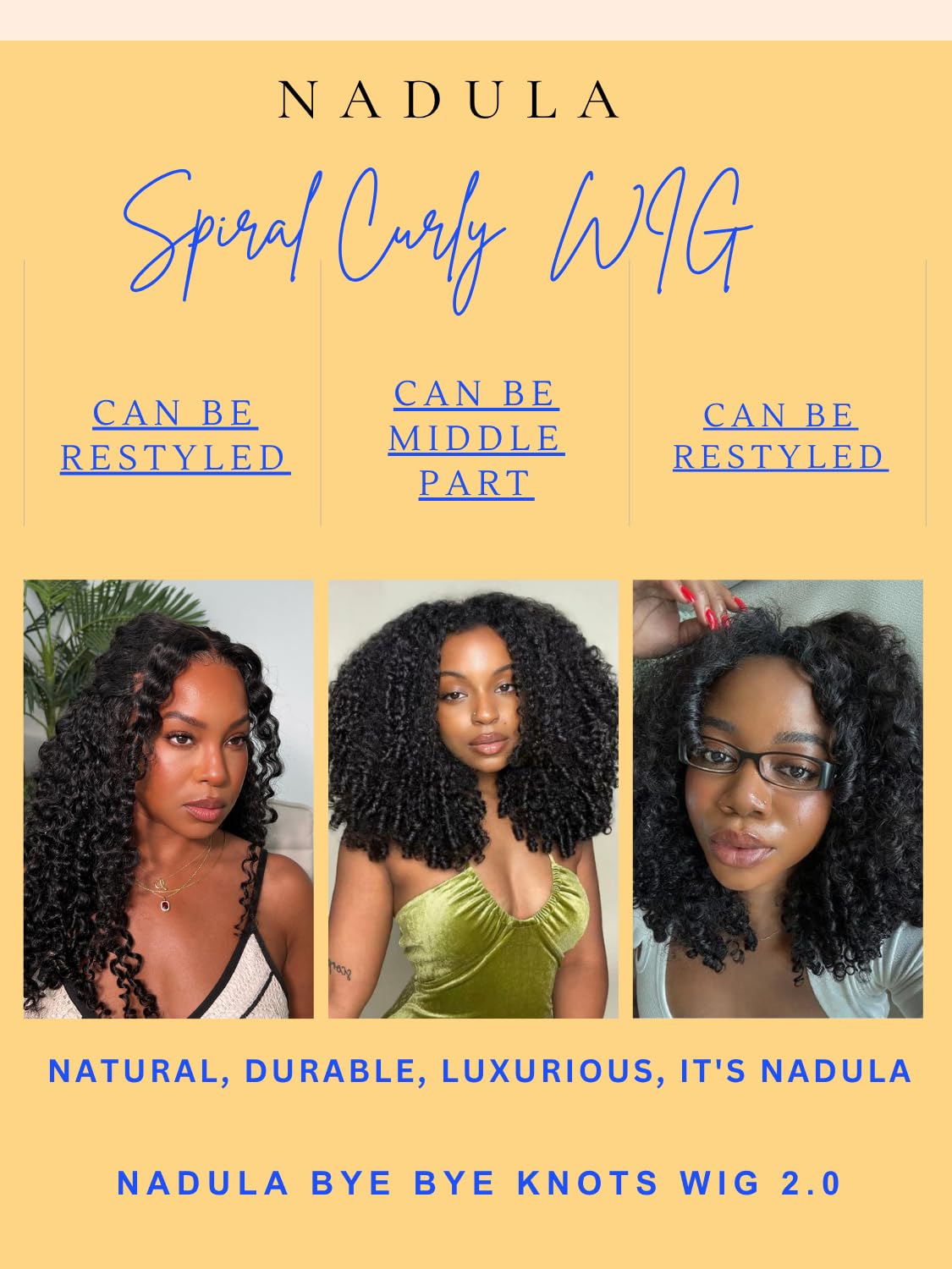 Nadula Bye Bye Knots Glueless Spiral Curly Wig with Finger Coil Ends, Pre Cut 7x5 HD Lace Front Wigs Human Hair Pre Plucked Bleached Knots Ready to Wear Pre Everything 150% Density 16inch