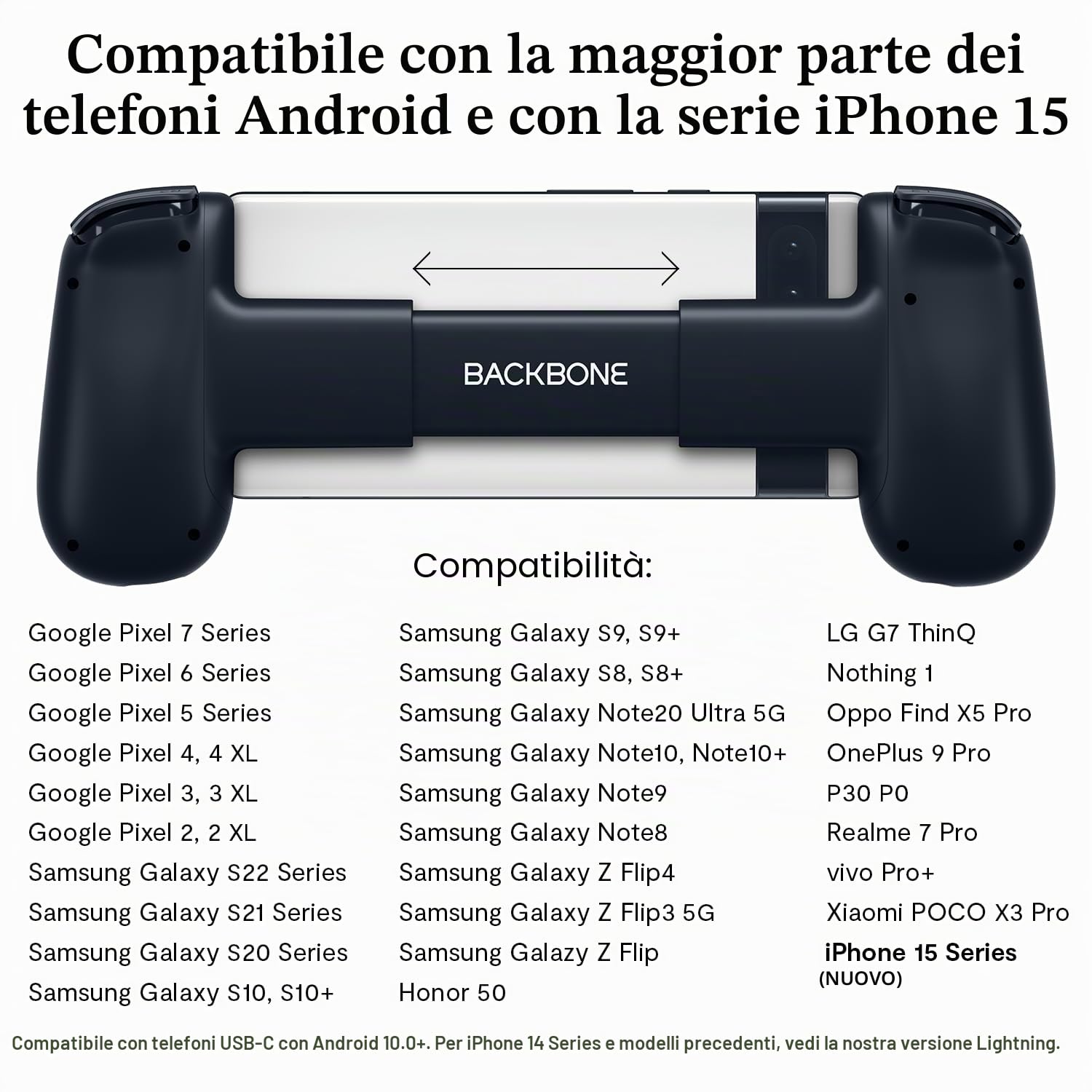 BACKBONE One Mobile Gaming Controller per Android e iPhone 15 Series (USB-C) - Trasforma Il Tuo Telefono in Una Console di Gioco - Gioca con Playstation, Xbox, Roblox, Call of Duty, Minecraft e Altro