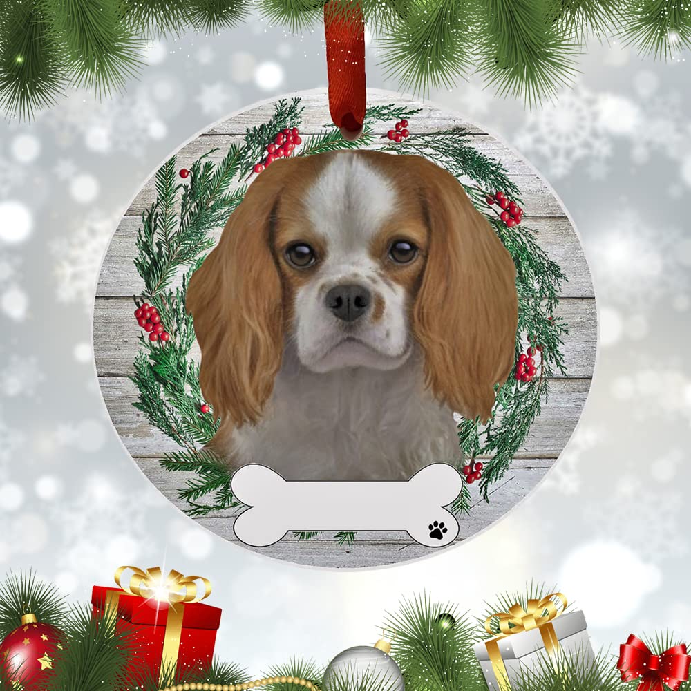 E&S Imports Cavalier King Charles Ornament - Pets DIY Personalizable Dog Gifts Ceramic Round with Glazed Finish X-mas Decoration Christmas Ornaments Craft for Pet Lovers