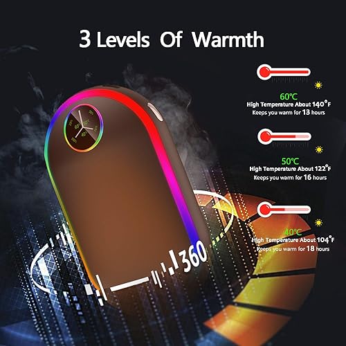 Miniatura 2 de Rechargeable Hand Warmer - Christmas Stocking Stuffers Gifts, 7 Changing Colors Lights Electric Hand Warmers 10000Mah, (13-18 Hours) Portable USB