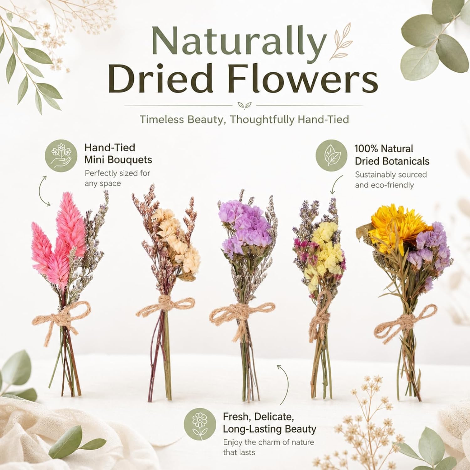 Kolldenn 12 Pack Rustic Gift Bags with Dried Flowers Bridal Shower image 4