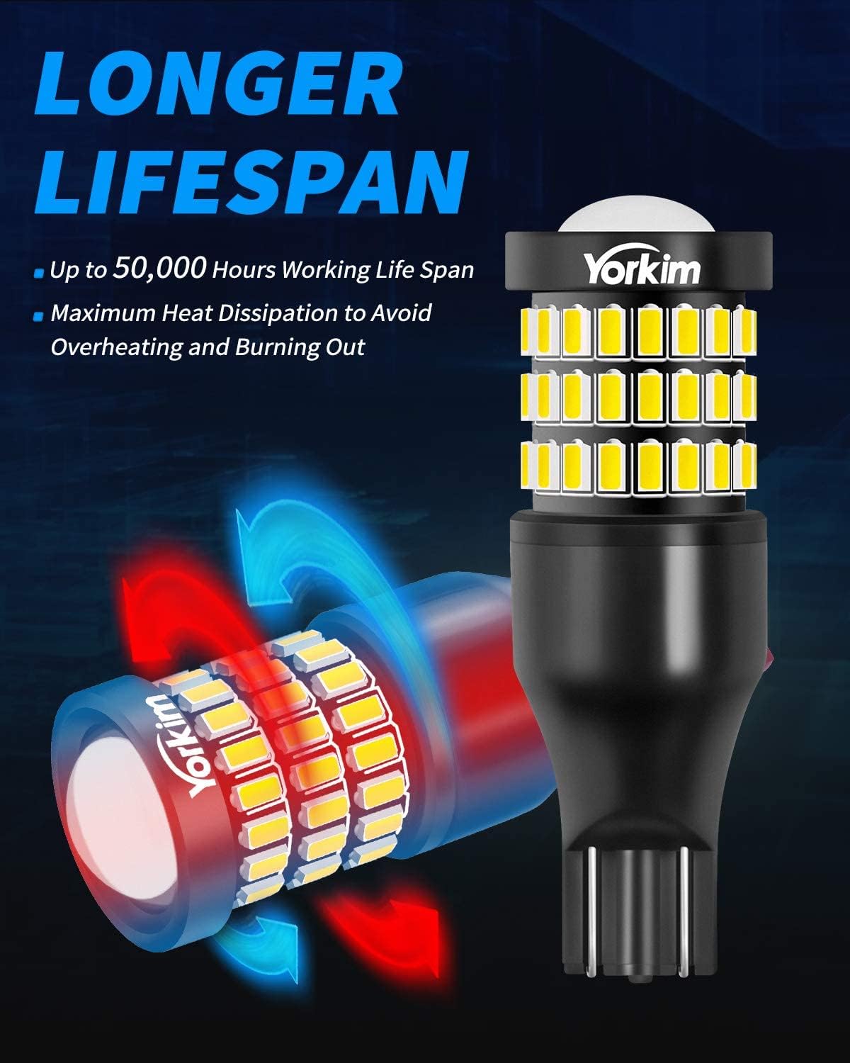 Yorkim 921 LED Bulb 912 Led Reverse Light Super Bright 3014 3030 58-SMD Chipsets Error Free, 921 led backup lights T15 LED Bulb 906 904 902 W16W 921 912 Reverse Lights, 6500K White, Pack of 2