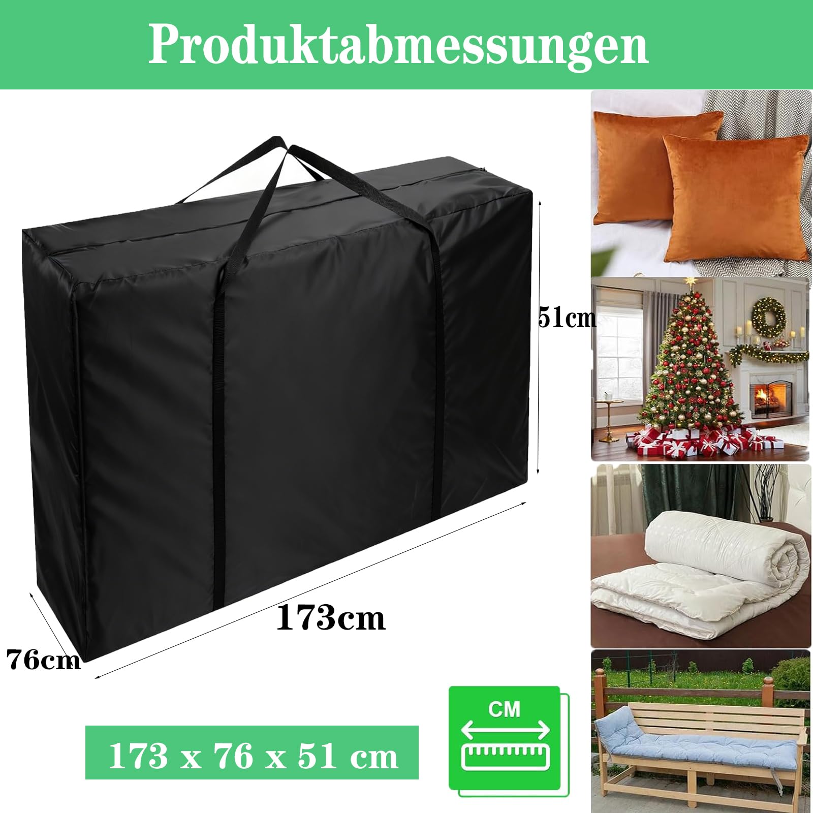 Sac de Rangement pour Coussin de Jardin,420D Oxford Tissu, Housses de Coussin d'Extérieur avec Poignée,Adaptée au Stockage de Poupées (173x76x51cm)