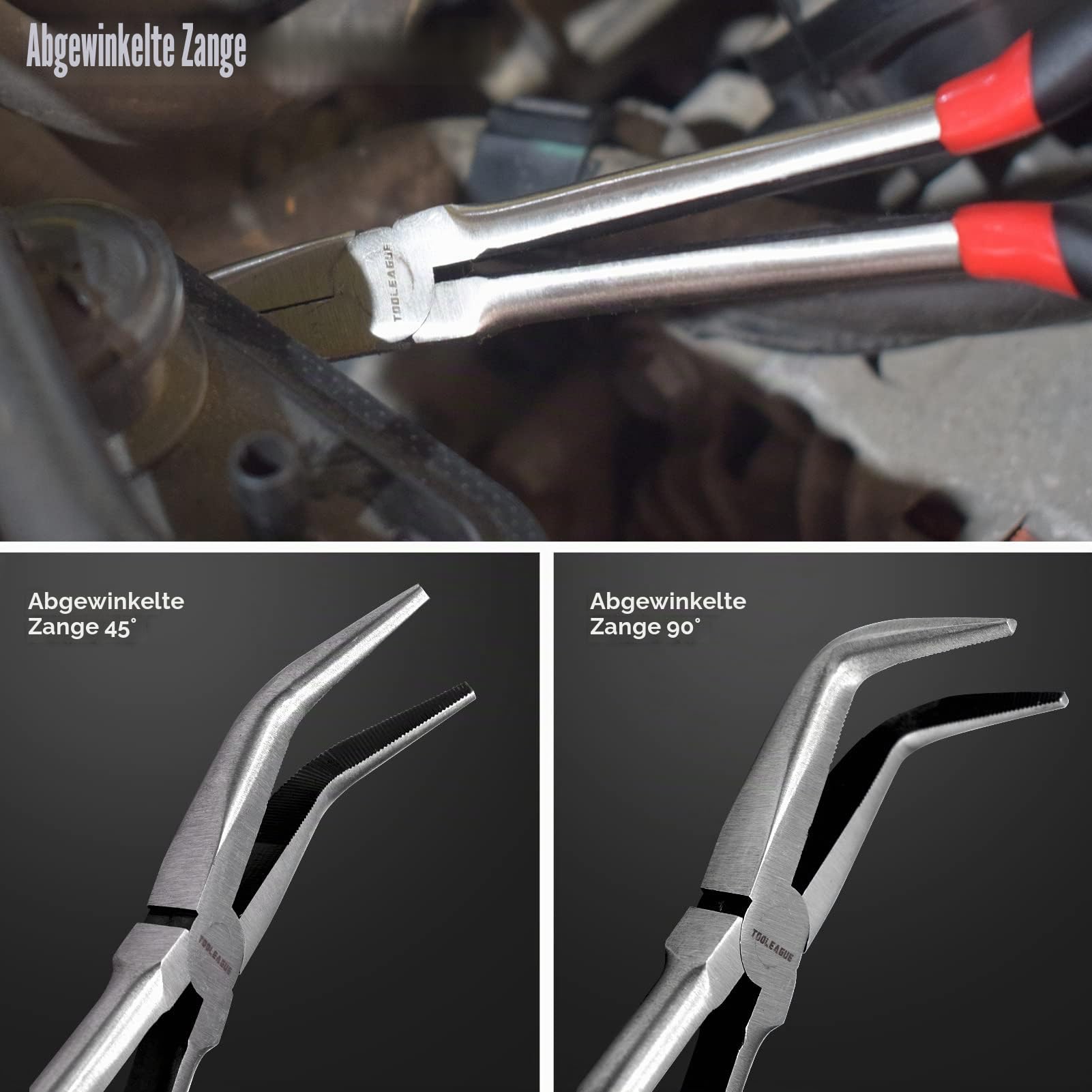 TOOLEAGUE 5-teiliges extra langes Spitzzangen-Set, 27,9 cm lange gerade Zange, 45/90 Grad gebogene Spitzenzange, Seitenzange und O-förmige Spitzen-Reparaturwerkzeug