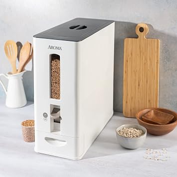 Aroma Housewares 27lbs Large Rice Dispenser, 7.25 x 16.5 x 16.5 inches, White
