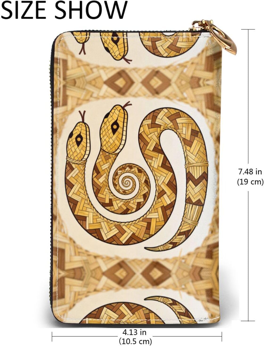 Rattlesnake pattern Long Zip Around Wallet for Women, Large Capacity RFID Leather Wristlet Wallet with 12 Card Slots Coin Purse, Fashion Clutch Purse with Wrist Strap