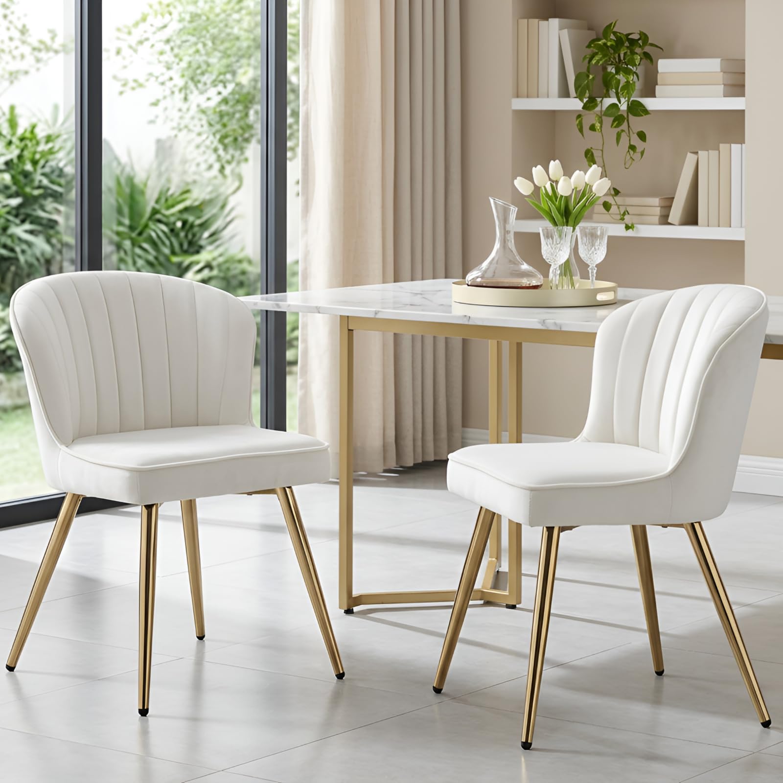Ya-Home Set di 2 Sedie da Pranzo in Velluto con Gambe in Metallo, Beige