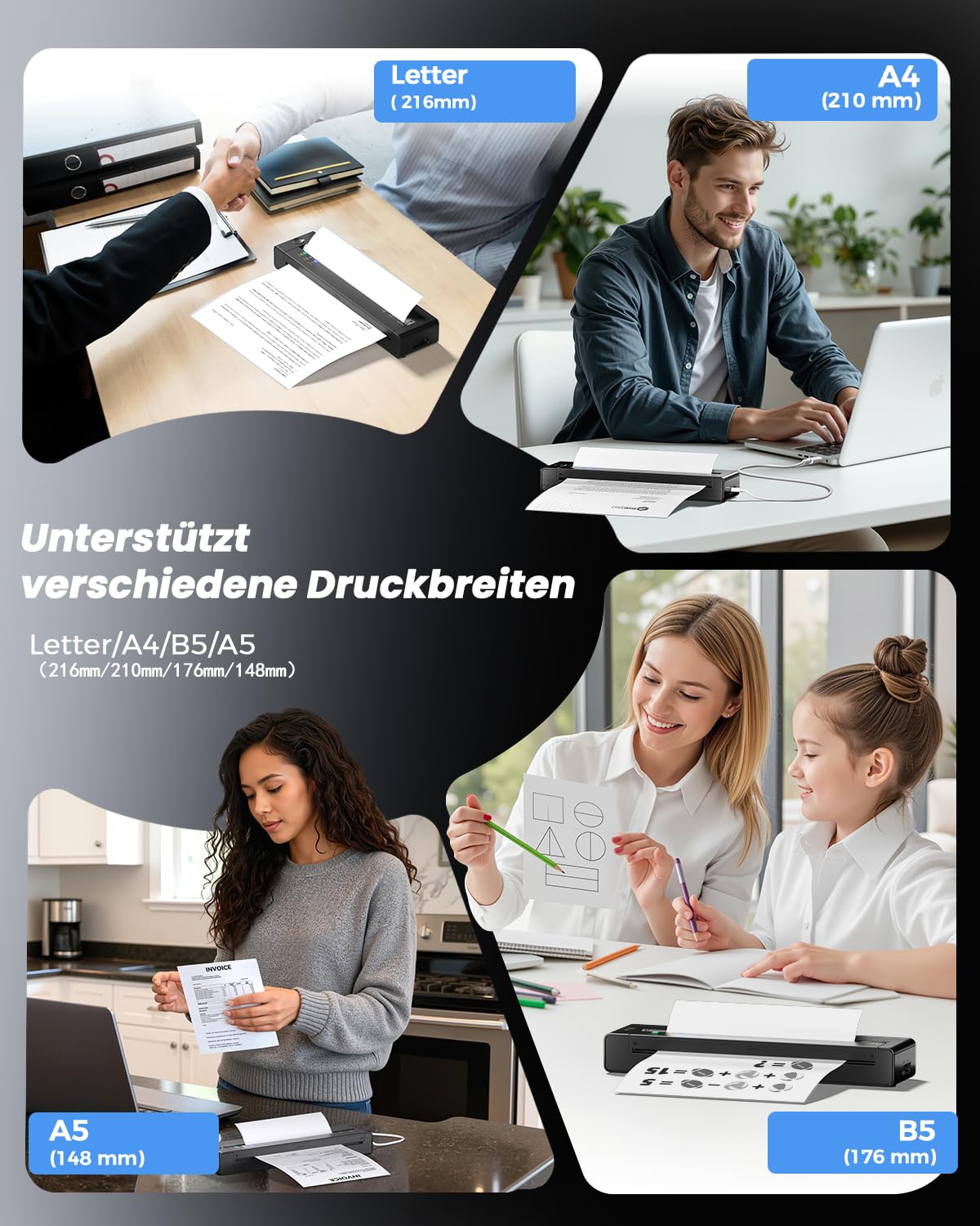 TATTMUSE Thermodrucker A4 Kit Unterstützt das Format A4/A5/B5, Bluetooth Mobiler Drucker, Lernen, Tragbarer Drucker Kompatibel mit Phone, Monochromer Reisedrucker Nur