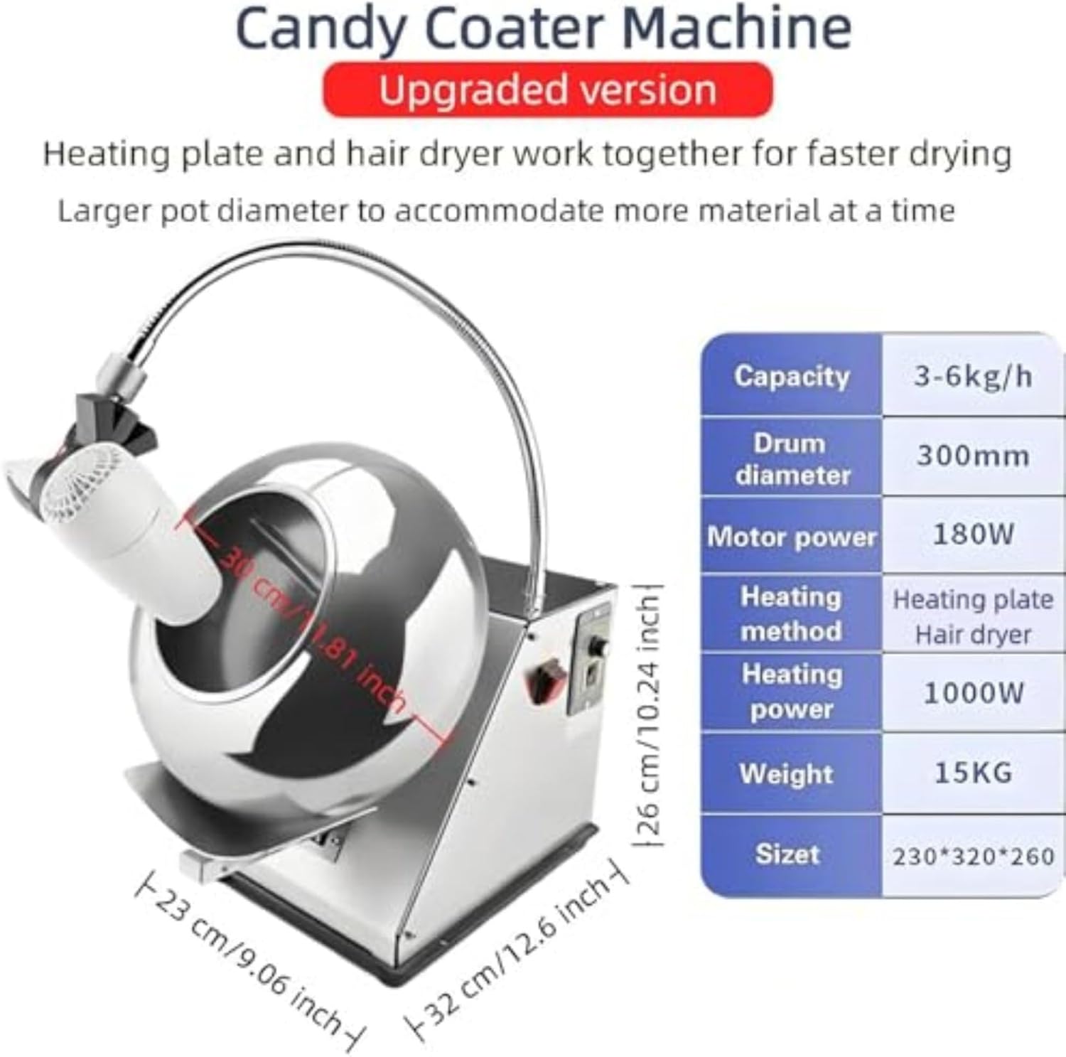 Automatic Tablet Coating Machine - Professional 3-6kg Ball Coater & Drying Machine, 36rpm Chocolate Polishing & Commercial Panning Equipment with External Hair Dryer for Efficient Drying