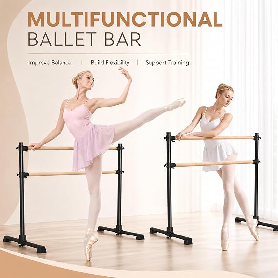 4Ft Double Ballet Barre, 1.2M Adjustable Freestanding Ballet Barre | Adjustable Height Dance Barre with Non-Slip Feet for Ballet Practice, Stretching, Fitness Workouts and Pull-Up Training