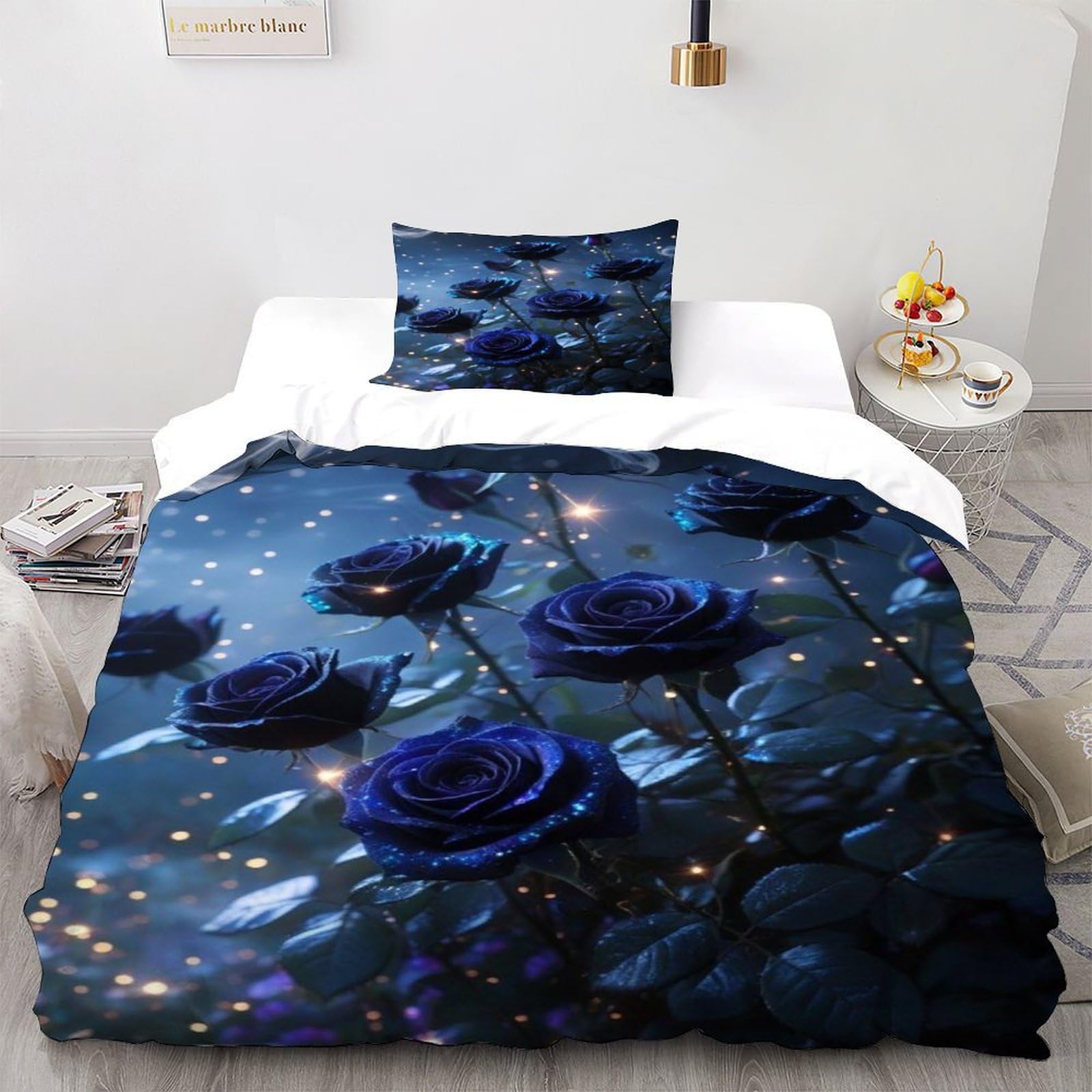 Housse de couette blue rose infroissable 135x200cm pour en finir avec le repassage