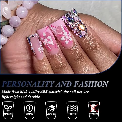 Miniatura 4 de Puntas de uñas de pato de cobertura completa, puntas de uñas postizas curvadas transparentes, 120 uñas acrílicas de pato, uñas postizas francesas